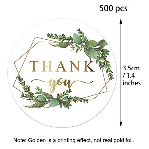Mr.Mug 500 Chic Golden Greenery Frames Thank You Label Stickers, 1.4 Inches Circle Round Green Palm Leaves Wreath Thank You Stickers. - Image 2