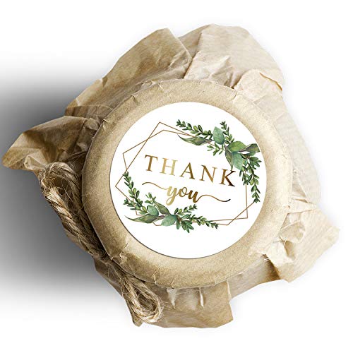 Mr.Mug 500 Chic Golden Greenery Frames Thank You Label Stickers, 1.4 Inches Circle Round Green Palm Leaves Wreath Thank You Stickers. - Image 4