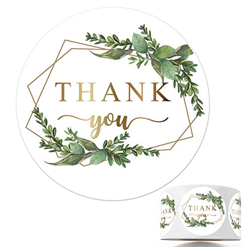 Mr.Mug 500 Chic Golden Greenery Frames Thank You Label Stickers, 1.4 Inches Circle Round Green Palm Leaves Wreath Thank You Stickers. - Image 3
