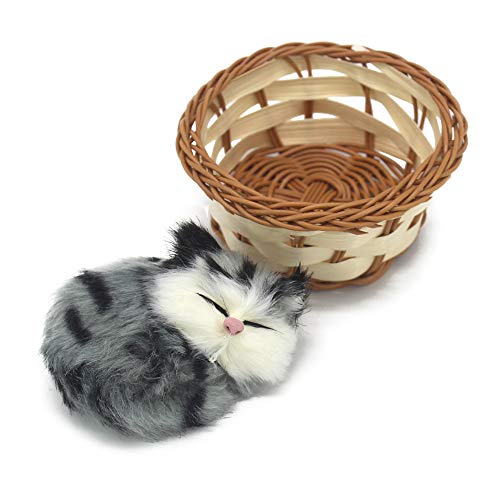 Coolayoung 2Pcs Sleeping Cat in Basket Doll Toy Mini Kitten in Woven Basket with Meows Sounds Decor for Office Desk Hand Toy Gift for Kids Boys Girls - Image 5