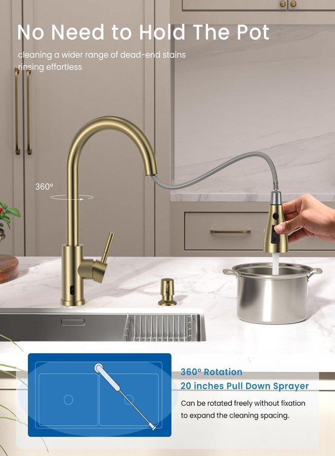 APPASO Touchless Gold Kitchen Sink Faucet with Pull Out Sprayer and Soap Dispenser, Touchless Brushed Gold Kitchen Tap, Single Handle Kitchen Taps with - Image 5