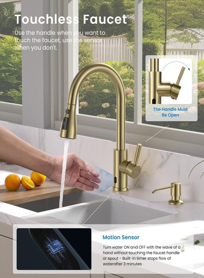 APPASO Touchless Gold Kitchen Sink Faucet with Pull Out Sprayer and Soap Dispenser, Touchless Brushed Gold Kitchen Tap, Single Handle Kitchen Taps with - Image 2