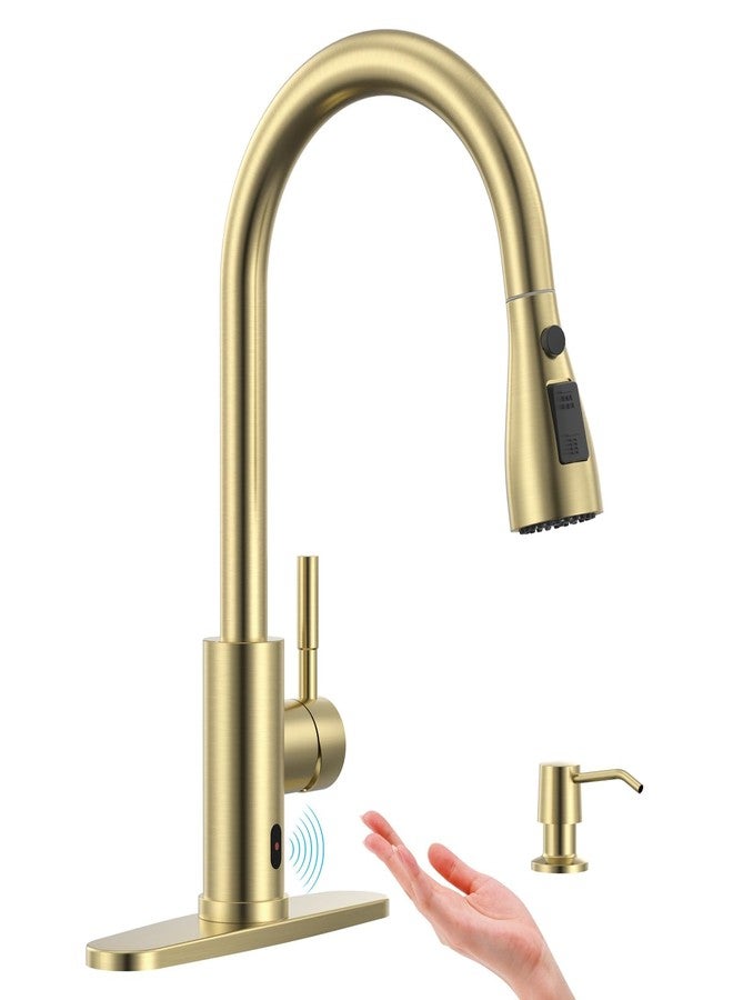APPASO Touchless Gold Kitchen Sink Faucet with Pull Out Sprayer and Soap Dispenser, Touchless Brushed Gold Kitchen Tap, Single Handle Kitchen Taps with - Image 1