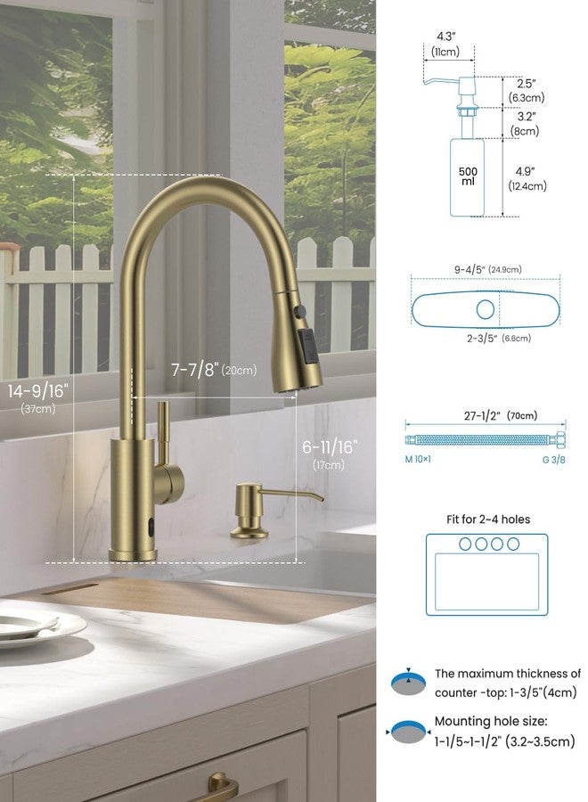 APPASO Touchless Gold Kitchen Sink Faucet with Pull Out Sprayer and Soap Dispenser, Touchless Brushed Gold Kitchen Tap, Single Handle Kitchen Taps with - Image 4