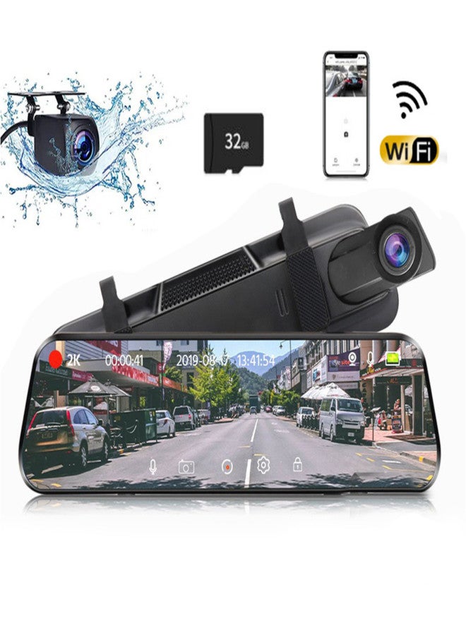 2048P DVR Dash Camera Front & Rear Dual Camera Driving Recorder with 10 Inch Touchscreen 170° Wide Angle Support Clear Night-Vision Parking Monitor Motion Detection Collision Locking Loop Recording - Image 1