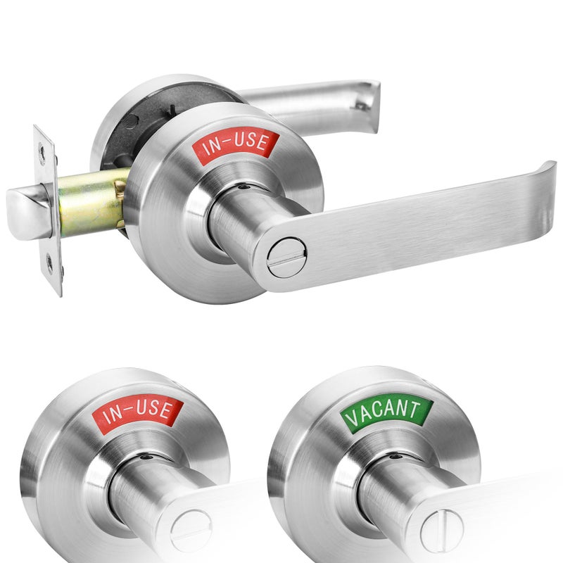 Malimali Commercial Door Handle with Occupied Sign Bathroom Door Handle with Lock Stainless Steel Privacy Door Handle Hardware Door Lever Lock for Restroom Public Washroom Satin Chrome - Image 2