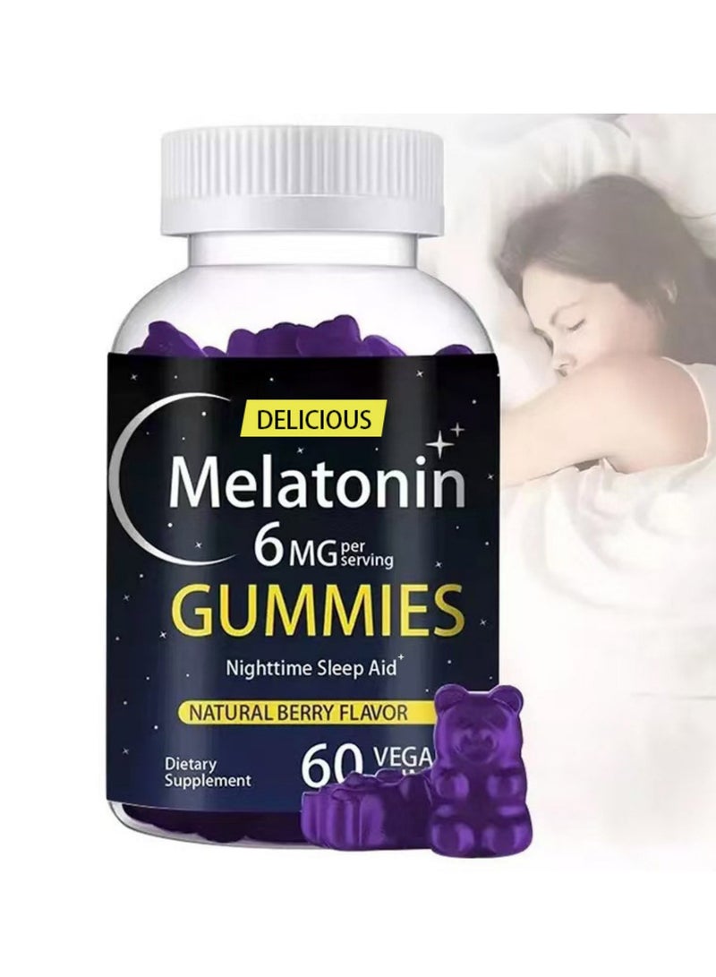ميلاتونين 6 ملغ سريع الذوبان 60 علكة، مساعد على النوم ليلاً، بنكهة التوت الطبيعية، نباتي، غير معدل وراثيًا، خالٍ من الغلوتين - Image 1