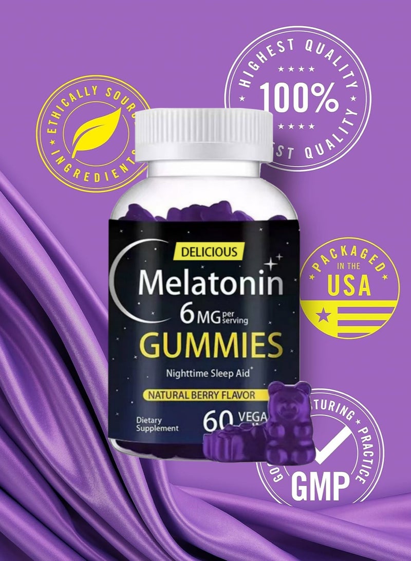 ميلاتونين 6 ملغ سريع الذوبان 60 علكة، مساعد على النوم ليلاً، بنكهة التوت الطبيعية، نباتي، غير معدل وراثيًا، خالٍ من الغلوتين - Image 4