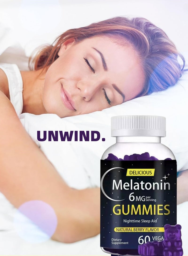 ميلاتونين 6 ملغ سريع الذوبان 60 علكة، مساعد على النوم ليلاً، بنكهة التوت الطبيعية، نباتي، غير معدل وراثيًا، خالٍ من الغلوتين - Image 5