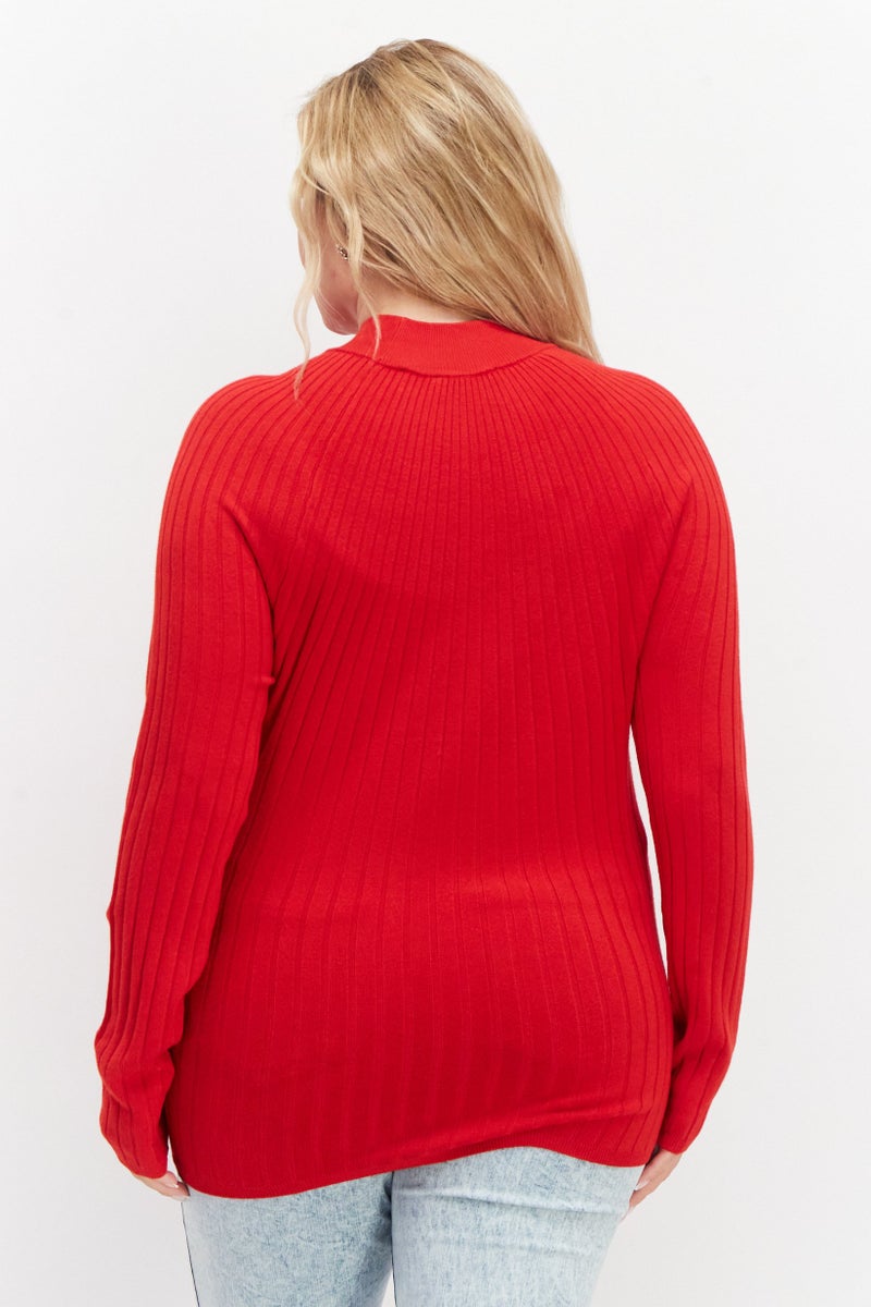 Zero Women High Neck Long Sleeve Knitted Sweater, Red - Image 4