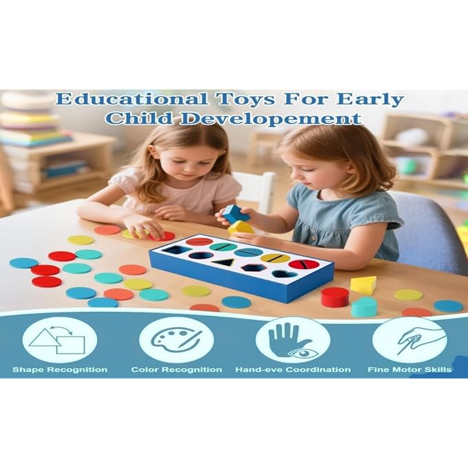 SHAPES AND COLORS SORTING TOY FOR TODDLERS,EDUCATIONAL MONTESSORI SHAPE SORTER GAMES, COLOR MATCHING SENSORY LEARNING ACTIVITIES PRESCHOOL CLASSROOM SKILLS DEVELOPMENT TOY - Image 5