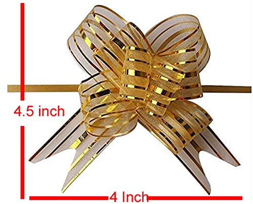 3A Featuretail Large Size Organza Pull Bow Flower Ribbon for Gift Wrap & Wedding Decoration Gift (30mm Width) (Golden Pull Ribbon, Set of 10) - Image 2