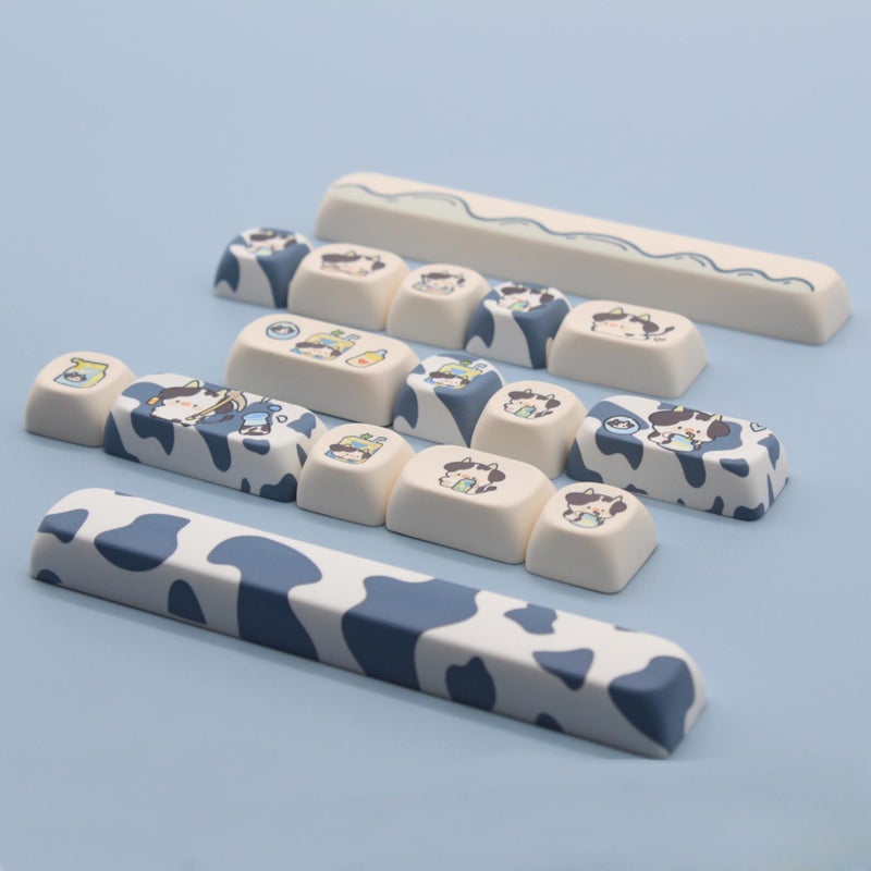 Cmokifuly MOA Profile Keycaps,Cute Cow Custom PBT Dye-sub Keycap 142 Keys for Mechanical Keyboard Full-Size Keycap Set (Blue Cow) - Image 3