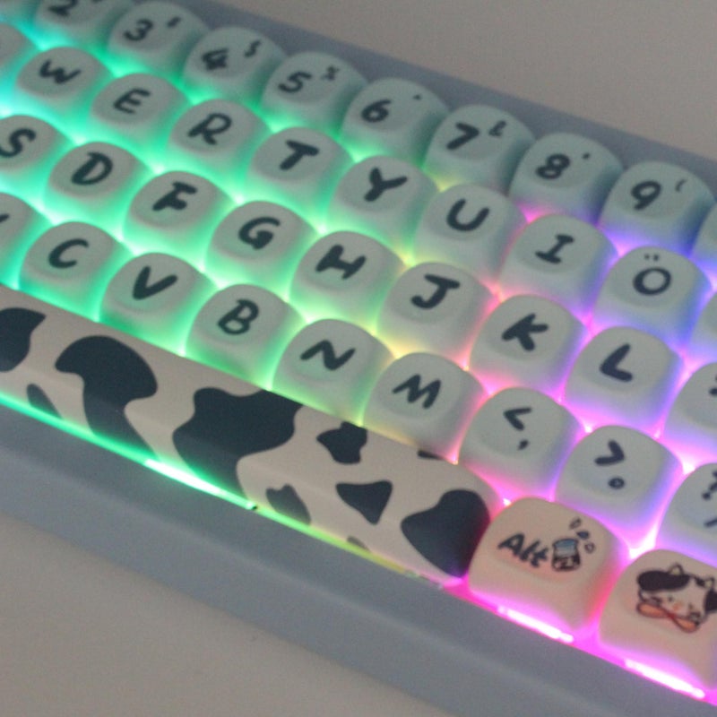 Cmokifuly MOA Profile Keycaps,Cute Cow Custom PBT Dye-sub Keycap 142 Keys for Mechanical Keyboard Full-Size Keycap Set (Blue Cow) - Image 5