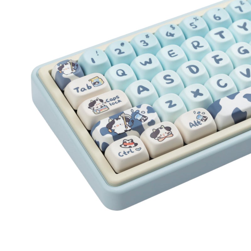 Cmokifuly MOA Profile Keycaps,Cute Cow Custom PBT Dye-sub Keycap 142 Keys for Mechanical Keyboard Full-Size Keycap Set (Blue Cow) - Image 1