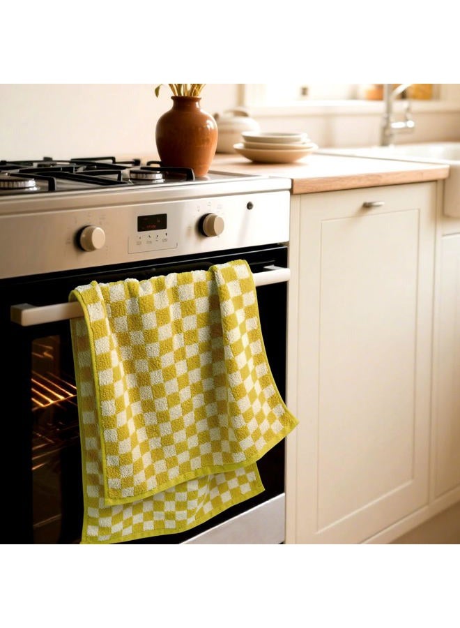 Jacquotha , Set of 4 Bathroom Towels Checked Soft Absorbent Cotton Cute Checked Bathroom Towels 33cm x 74cm - Image 2