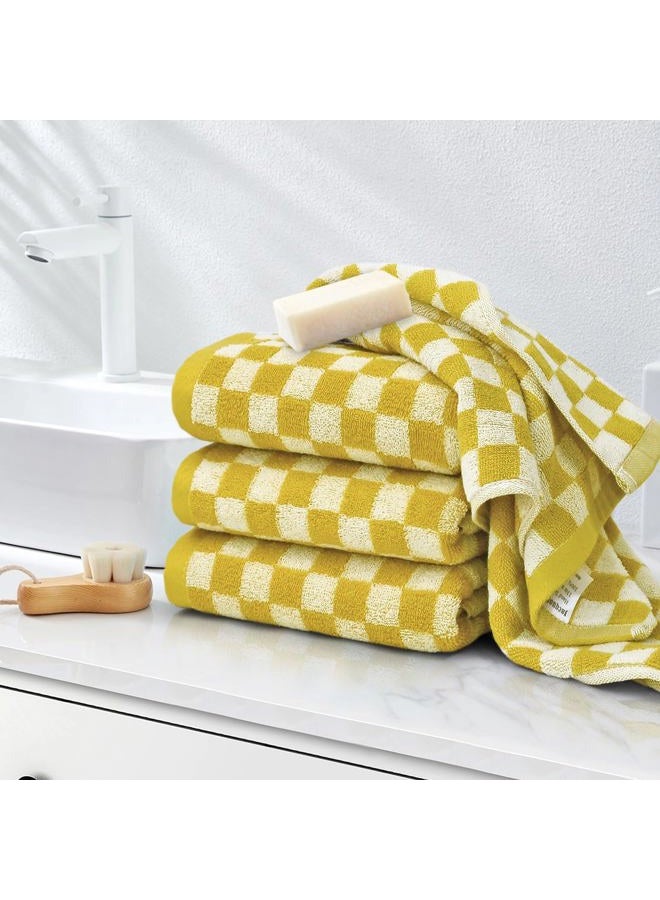 Jacquotha , Set of 4 Bathroom Towels Checked Soft Absorbent Cotton Cute Checked Bathroom Towels 33cm x 74cm - Image 3