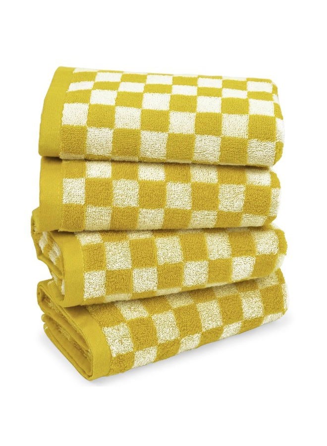 Jacquotha , Set of 4 Bathroom Towels Checked Soft Absorbent Cotton Cute Checked Bathroom Towels 33cm x 74cm - Image 1