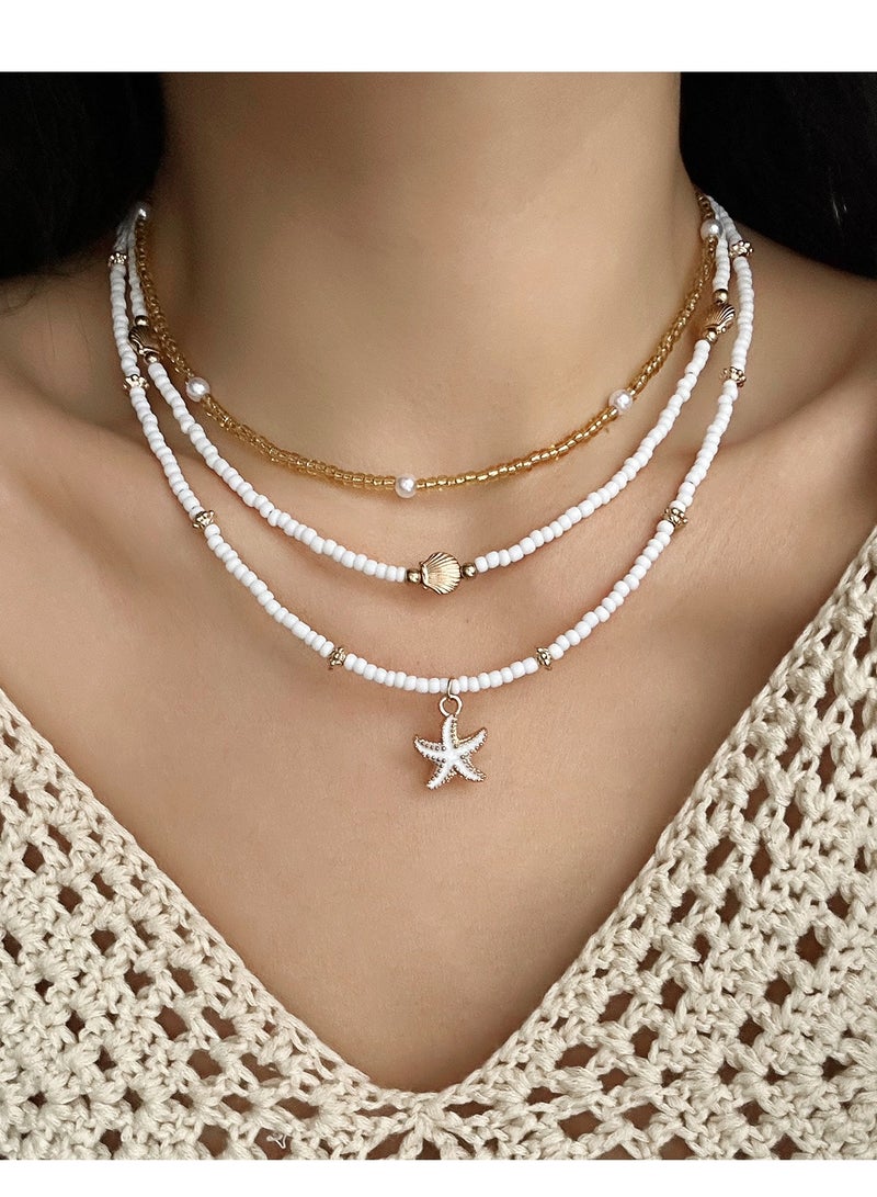 قلادة صدفة بأسلوب بوهيمي للنساء، قلادة لؤلؤ عصرية، سلسلة طوق