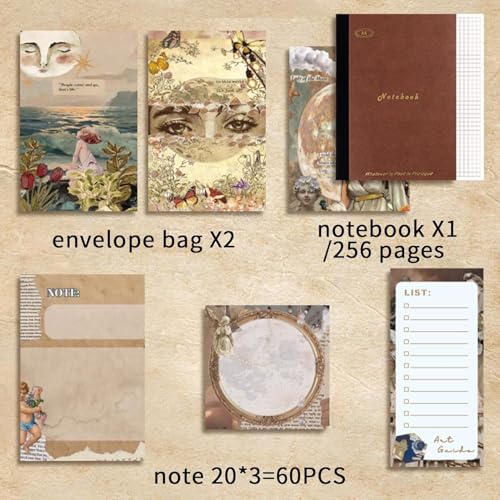 ATIRAMANIYA Vintage Aesthetic Paper Scrapbook Kit(346Pcs) Scrapbooking Supplies Kit With Bullet Junk Journal,Stationery,A6 Grid Notebook Journaling Gift For Girl (Star And Art Museum),Multicolor - Image 5