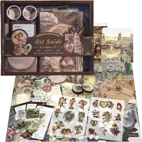 ATIRAMANIYA Vintage Aesthetic Paper Scrapbook Kit(346Pcs) Scrapbooking Supplies Kit With Bullet Junk Journal,Stationery,A6 Grid Notebook Journaling Gift For Girl (Star And Art Museum),Multicolor - Image 1
