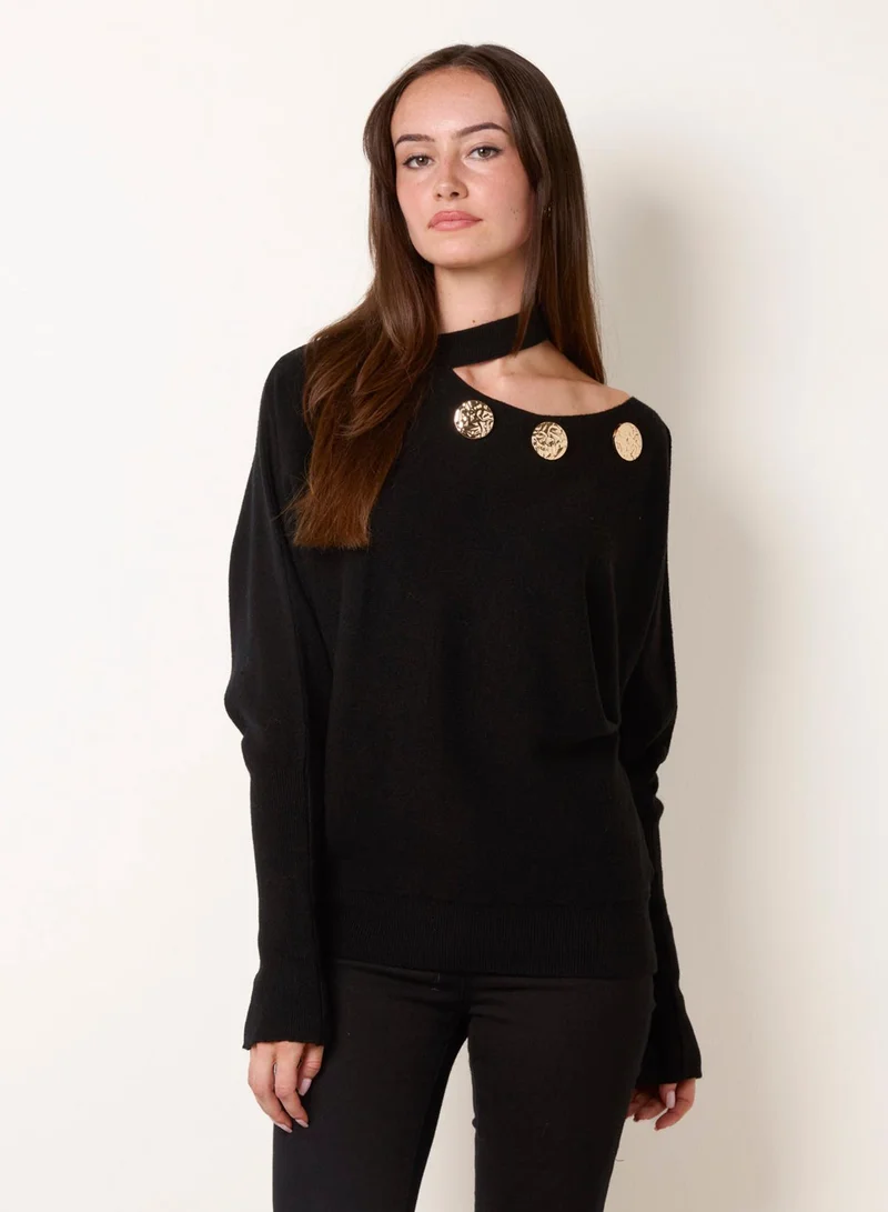 بلو فانيلا Button Detail Cut-Out Batwing Jumper