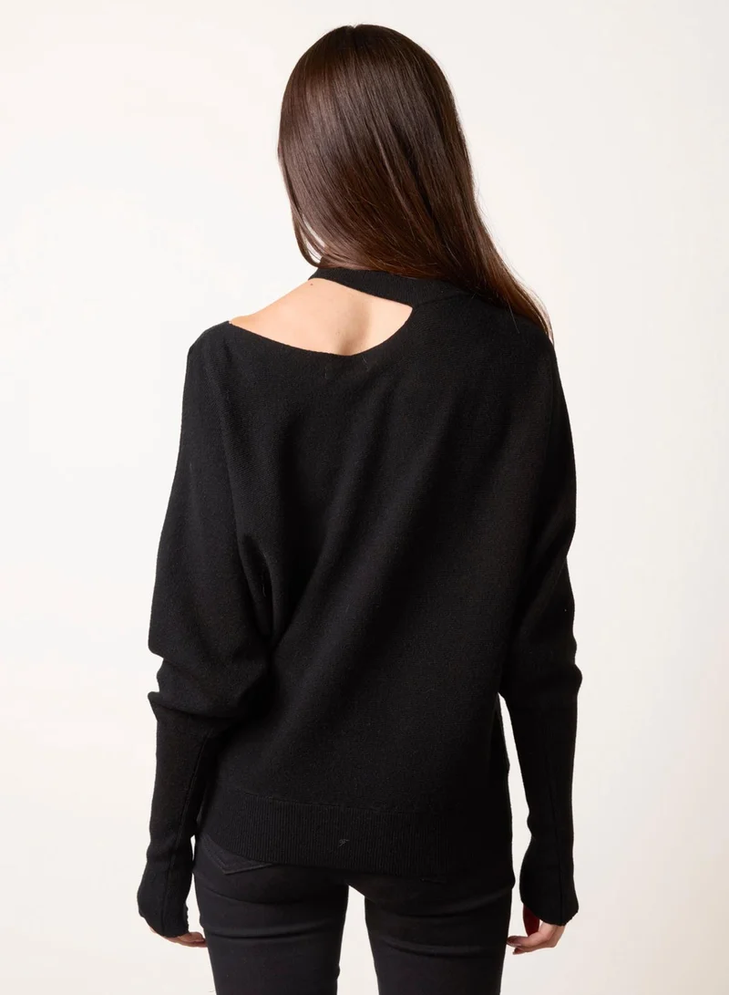بلو فانيلا Button Detail Cut-Out Batwing Jumper
