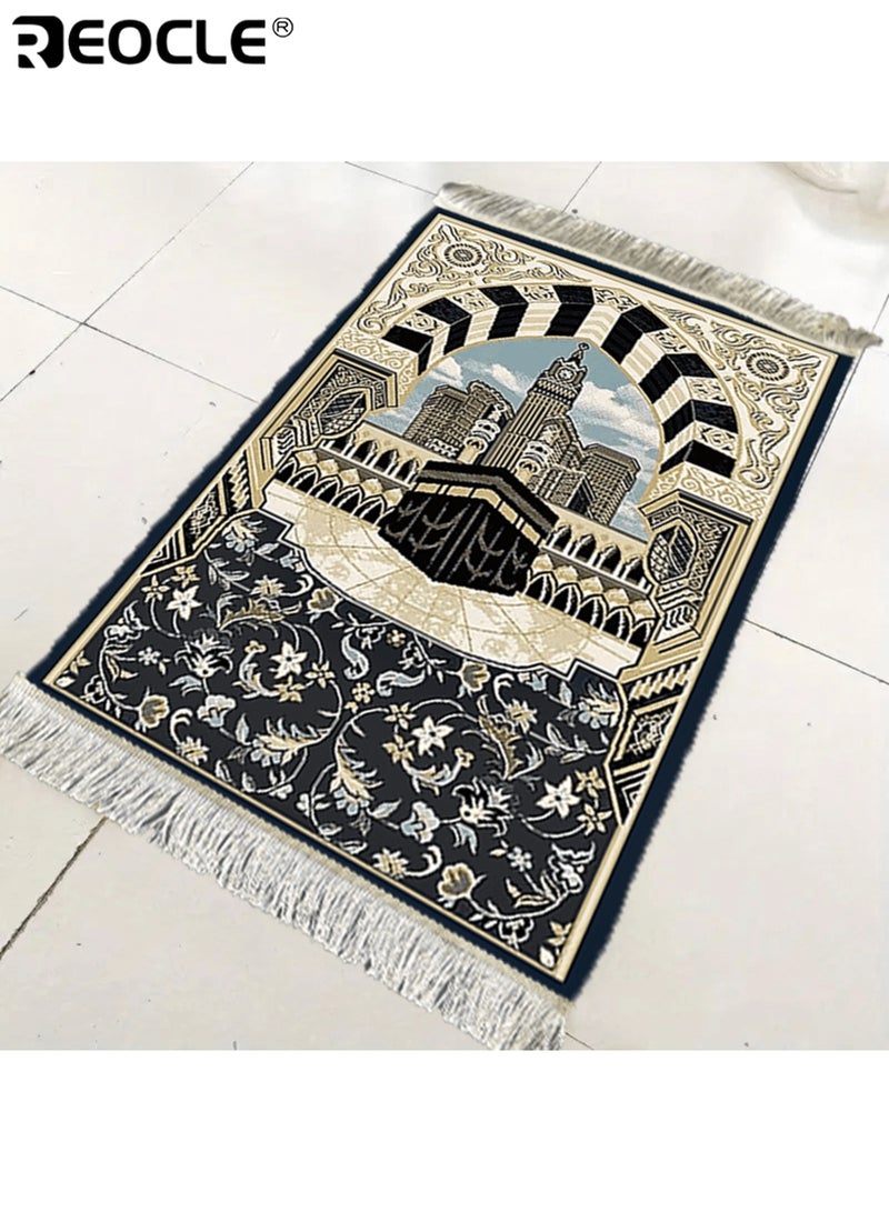 REOCLE Portable and Foldable Prayer Mat Elegant Islamic Architecture Design Machine Washable Soft Polyester Perfect for Study Rooms Living Halls Islamic Home Decor 27.6"W × 43.3"L - Image 3