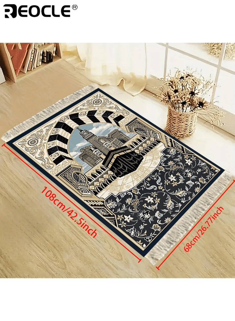 REOCLE Portable and Foldable Prayer Mat Elegant Islamic Architecture Design Machine Washable Soft Polyester Perfect for Study Rooms Living Halls Islamic Home Decor 27.6"W × 43.3"L - Image 4