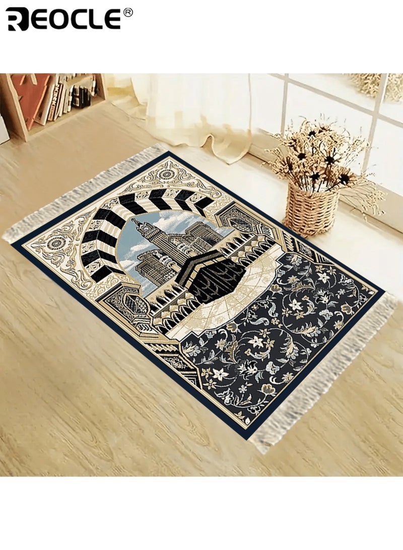 REOCLE Portable and Foldable Prayer Mat Elegant Islamic Architecture Design Machine Washable Soft Polyester Perfect for Study Rooms Living Halls Islamic Home Decor 27.6"W × 43.3"L - Image 1