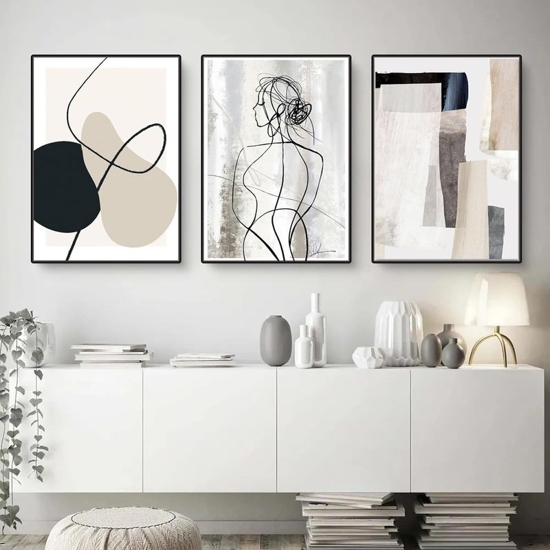 Herfair Living Room Pictures, Set of 3, Abstract Line Geometry Wall Pictures, Posters, Bedroom Simplicity, Art Poster, Canvas Pictures, Without Frame (50 x 70 cm) - Image 3