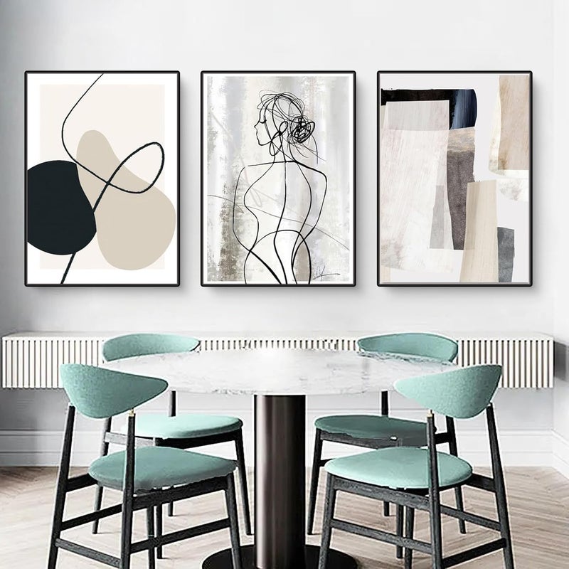 Herfair Living Room Pictures, Set of 3, Abstract Line Geometry Wall Pictures, Posters, Bedroom Simplicity, Art Poster, Canvas Pictures, Without Frame (50 x 70 cm) - Image 4
