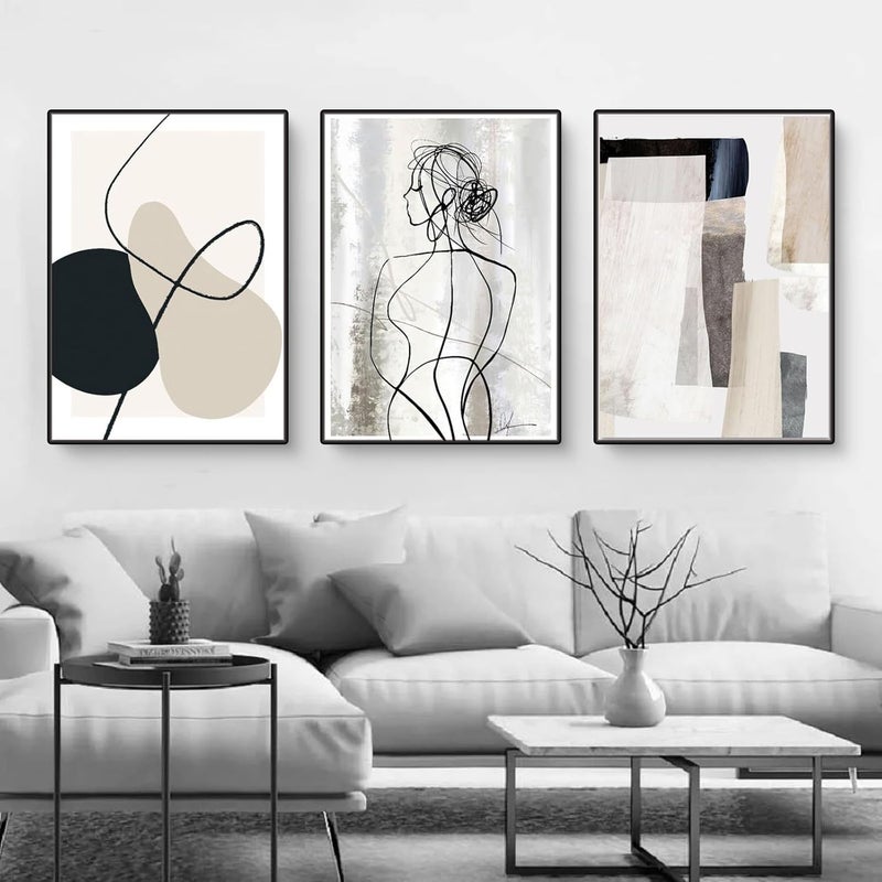 Herfair Living Room Pictures, Set of 3, Abstract Line Geometry Wall Pictures, Posters, Bedroom Simplicity, Art Poster, Canvas Pictures, Without Frame (50 x 70 cm) - Image 2