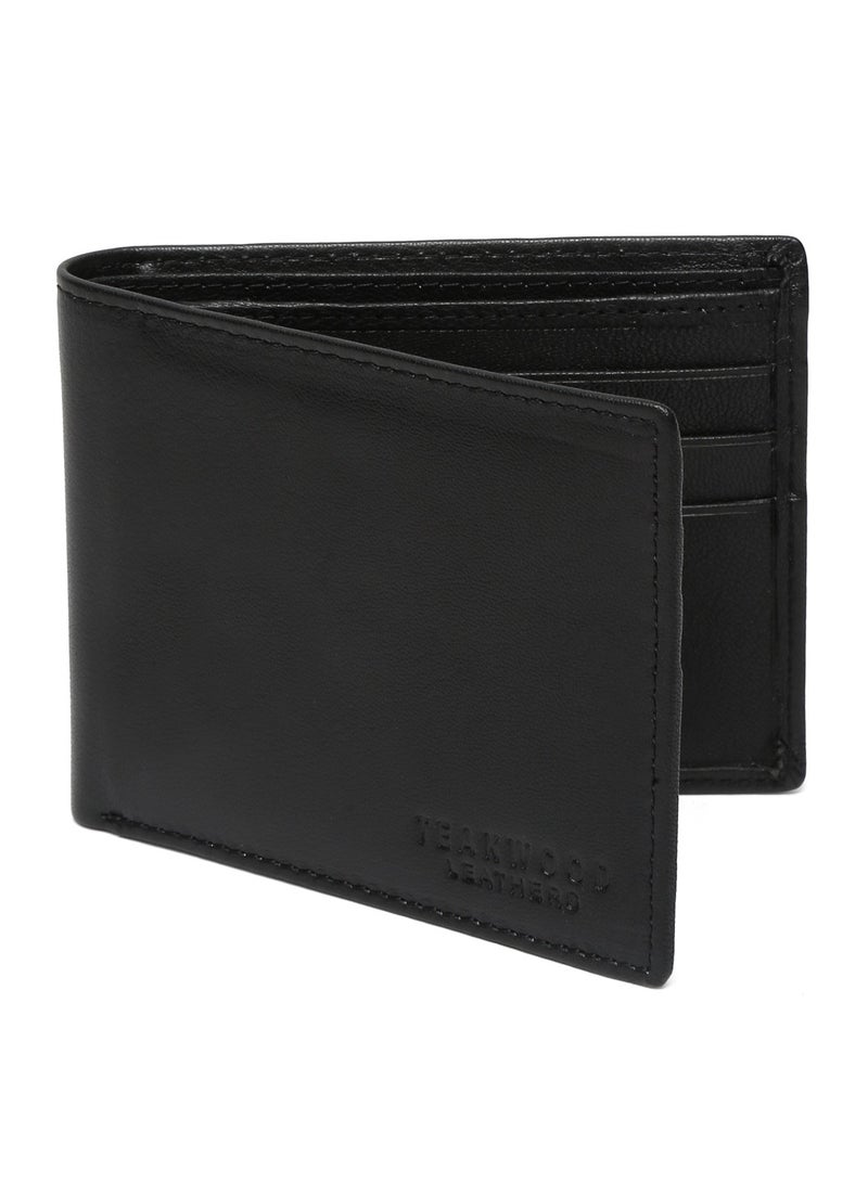 TEAKWOOD Genuine Leather Two Fold RFID Wallet Black with card holder - Image 2