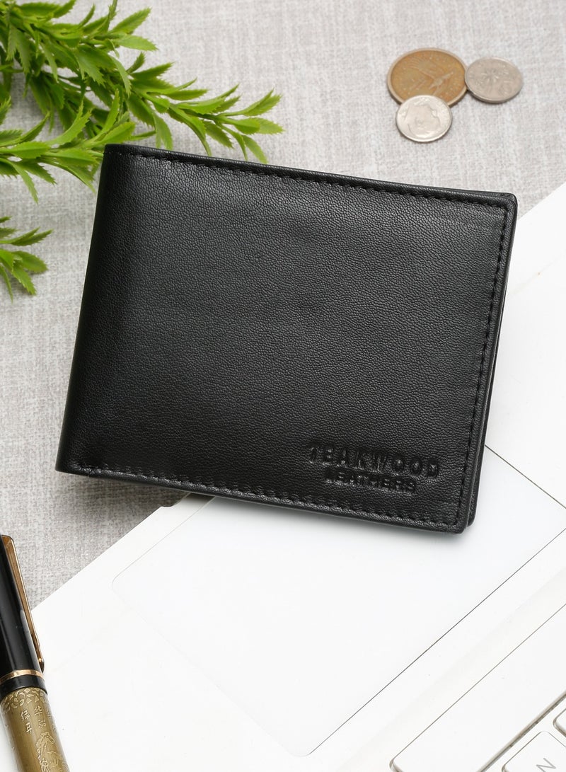 TEAKWOOD Genuine Leather Two Fold RFID Wallet Black with card holder - Image 1