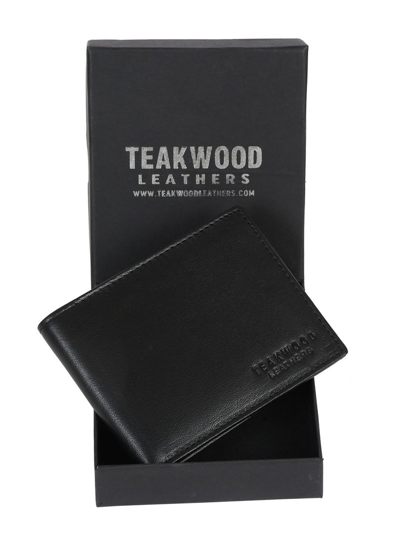 TEAKWOOD Genuine Leather Two Fold RFID Wallet Black with card holder - Image 3