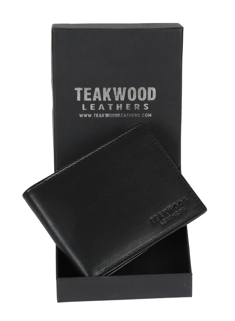 Teakwood black Teakwood Genuine Leather Bi-Fold Wallet for Men | Black Slim RFID Protected Wallet | 6 Card Slots, 2 Cash Compartments | Lightweight Durable Design | Premium Pocket Wallet for Daily Use & Travel for Men | Best Price UAE