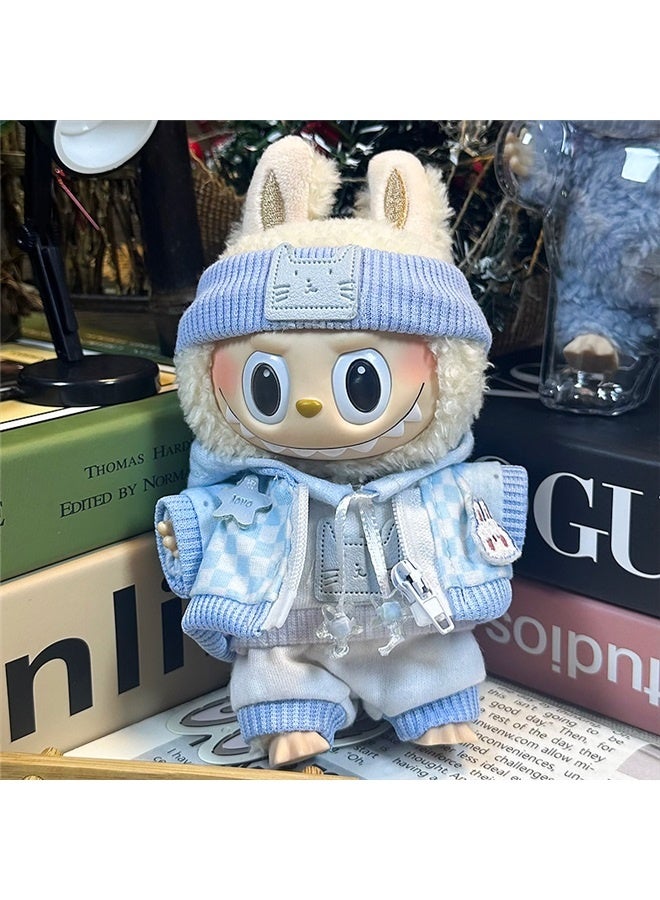 yongsheng Sitting Party Doll Clothes Doll Clothes Ragcloth Clothes Plush -Specification:First And Second Generation Universal (doll Not Included) - Standard Outfit-Color:Light Blue Trendy Style (headband + Jacket + Sweatshirt + Sweatpants) - Image 1