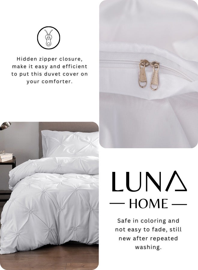 LUNA Home Premium 6 Piece King Size Duvet Cover Pinch Rose Design Solid White - Image 5