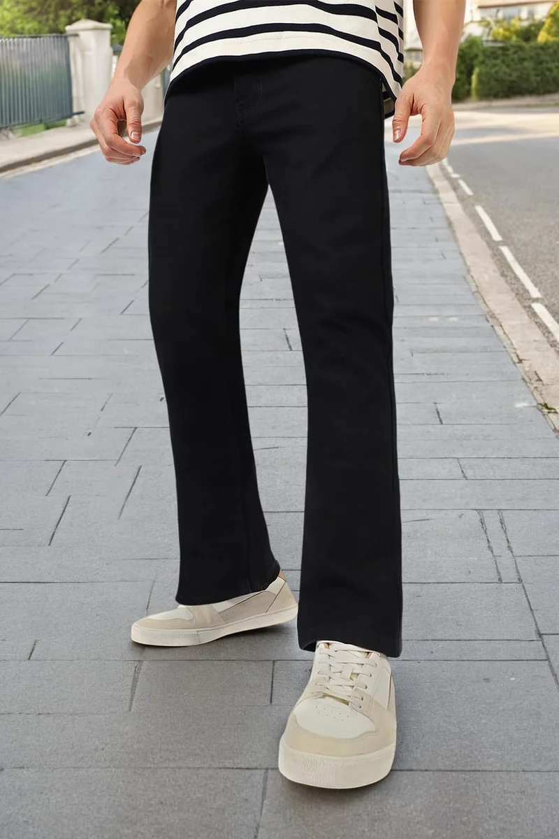 Urbano Fashion Men's Black Washed Bootcut Jeans Stretchable