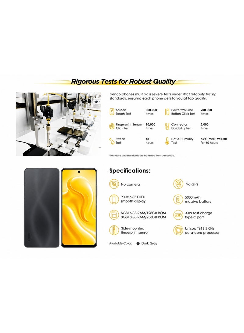 بينكو هاتف Benco S1 Plus بدون كاميرا وبدون GPS سعة 8GB+256GB رمادي داكن مع غلاف خلفي مجاني - Image 5
