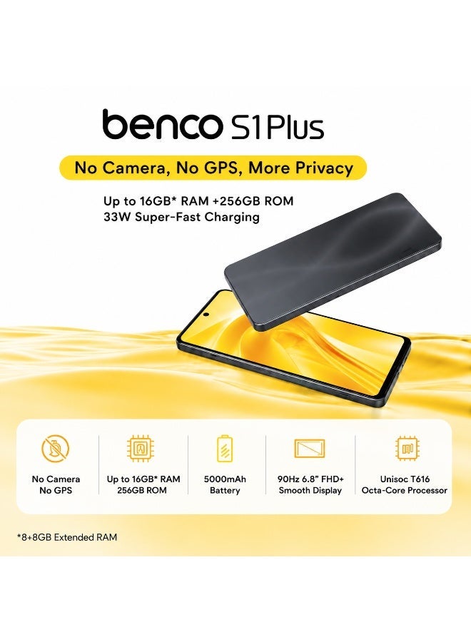بينكو هاتف Benco S1 Plus بدون كاميرا وبدون GPS سعة 8GB+256GB رمادي داكن مع غلاف خلفي مجاني - Image 3