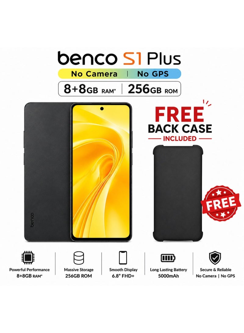 بينكو هاتف Benco S1 Plus بدون كاميرا وبدون GPS سعة 8GB+256GB رمادي داكن مع غلاف خلفي مجاني - Image 1