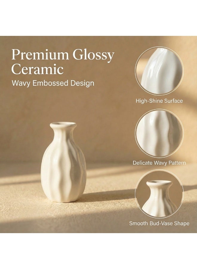 دائرة خضراء طقم مزهريات سيراميك صغيرة 8 سم (قطعتان) - مزهريات برعم لامعة بنمط متموج لتزيين الطاولة والرفوف والحمام وغرفة النوم - Image 3