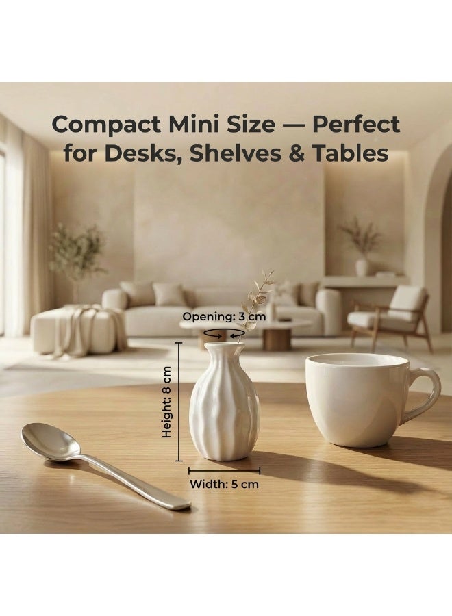 دائرة خضراء طقم مزهريات سيراميك صغيرة 8 سم (قطعتان) - مزهريات برعم لامعة بنمط متموج لتزيين الطاولة والرفوف والحمام وغرفة النوم - Image 4