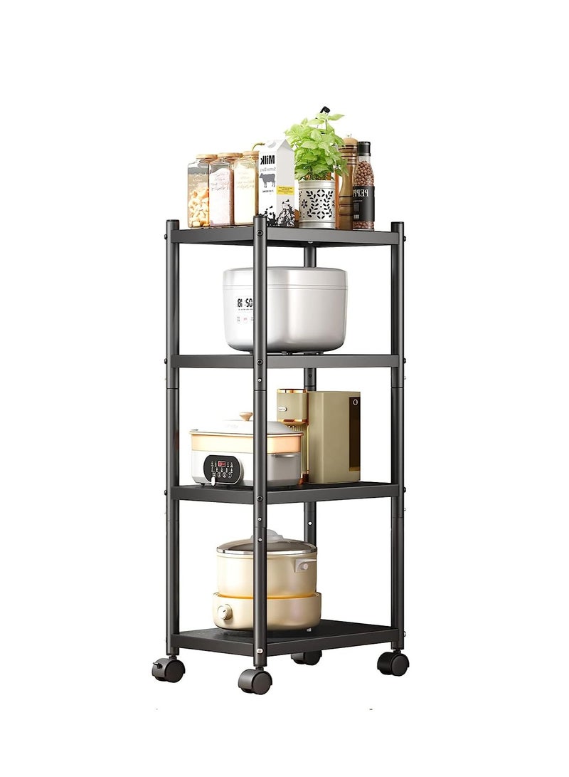 SOLARAE Storage Shelves with Rolling Wheels, Adjustable 4 Tier Metal Shelving Unit for Storage Heavy Duty, Small Storage Rack Shelf for Corner of The Kitchen Bathroom Living Room Garage Office, Black - Image 1