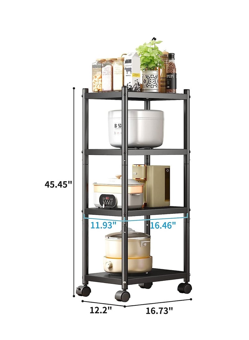 SOLARAE Storage Shelves with Rolling Wheels, Adjustable 4 Tier Metal Shelving Unit for Storage Heavy Duty, Small Storage Rack Shelf for Corner of The Kitchen Bathroom Living Room Garage Office, Black - Image 3
