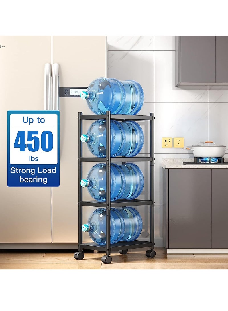 SOLARAE Storage Shelves with Rolling Wheels, Adjustable 4 Tier Metal Shelving Unit for Storage Heavy Duty, Small Storage Rack Shelf for Corner of The Kitchen Bathroom Living Room Garage Office, Black - Image 2