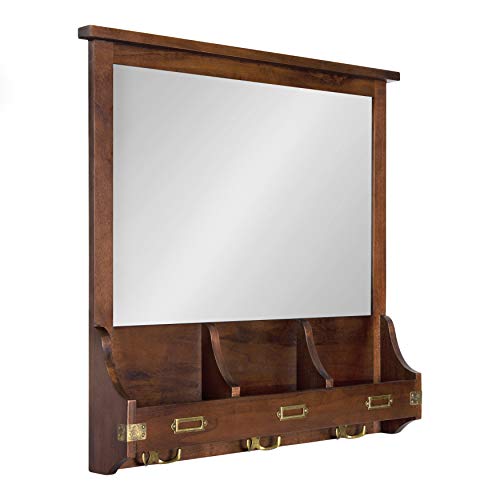 Kate and Laurel Kate and Laurel Stallard Decorative Rustic Wood Home Organizer with Mirror Pockets and Key Hooks Rustic Brown 