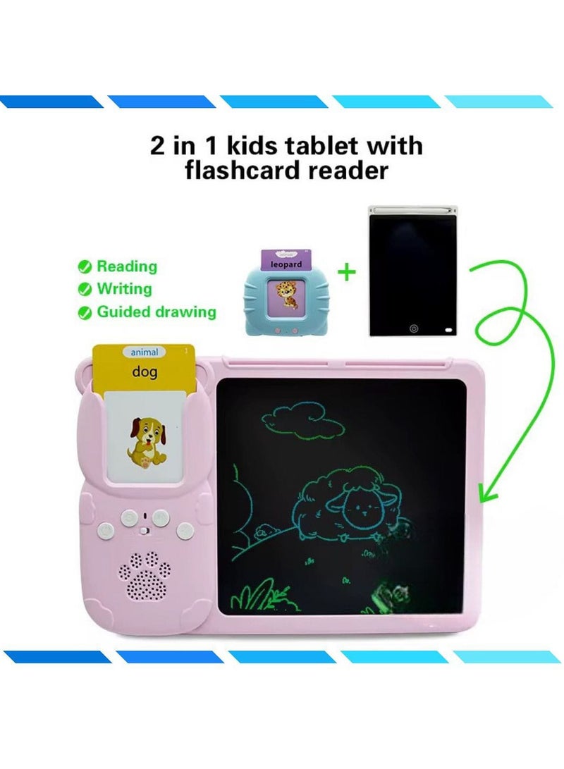 لعبة قارئ الكروت 2 في 1 للأطفال- قارئ بطاقات فلاش الناطق - بطاقات ناطقة ولوحة رسم LCD لتعزيز مهارات النطق والرسم ،ألعاب تطوير المهارات اللغوية للأطفال - Image 2
